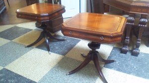 Gold tool leather top end tables
