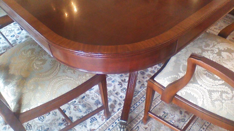 close up of Mahogany Inlaid Dining Table